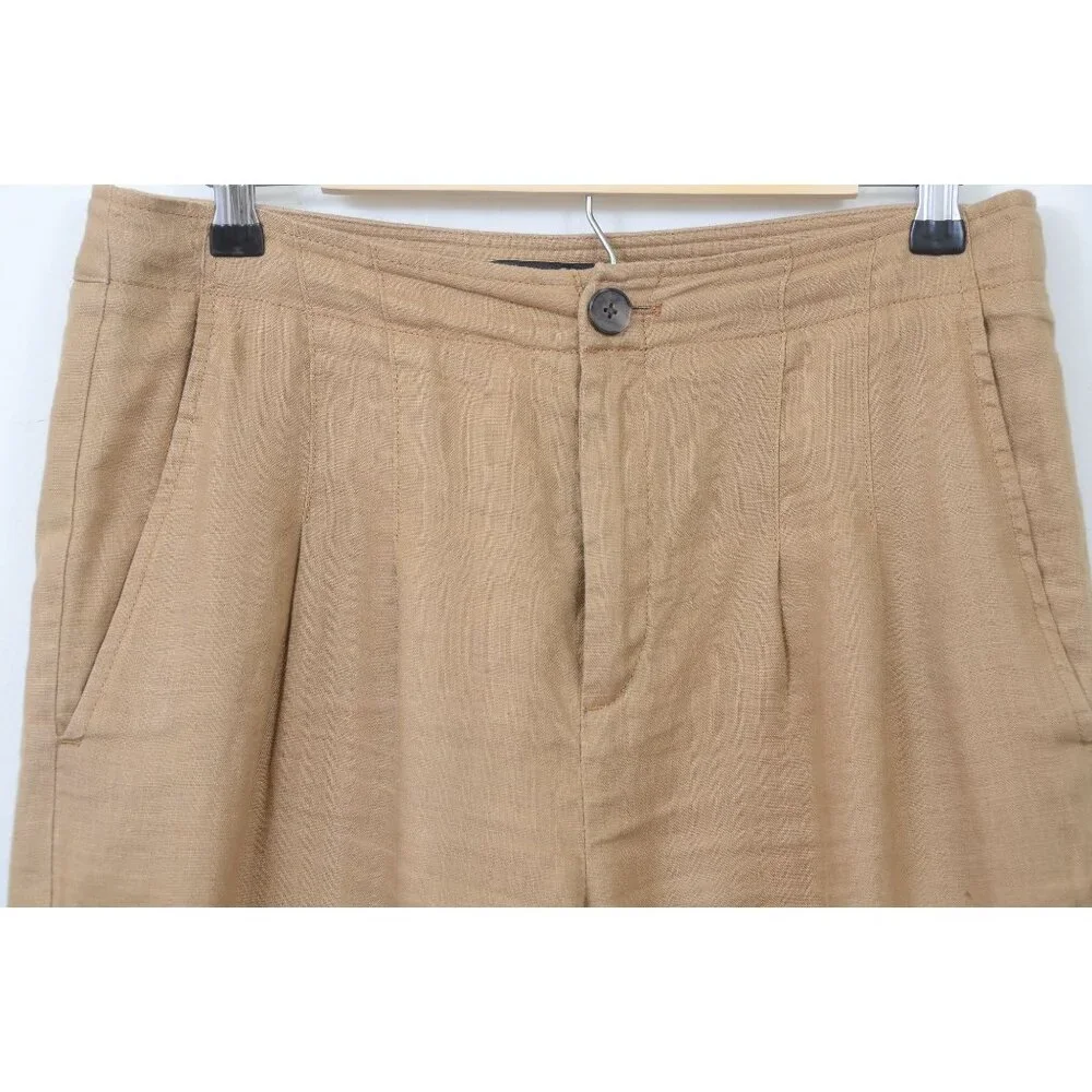 Banana Republic 100% Linen HR Pleated Lined Wide Leg‎ Pants Iced Latte Size 8S
